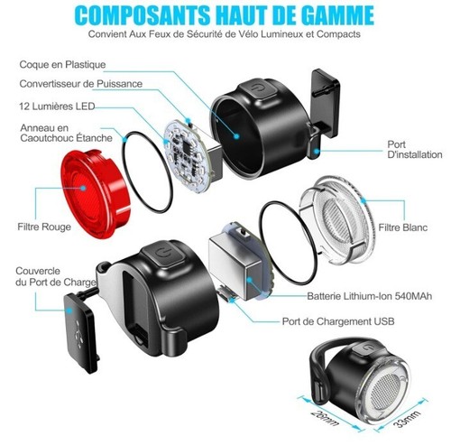 Fahrradlicht, Scheinwerfer Fahrradlampe vorne und hinten vielseitig wiederaufladbar USB - Bild 7 von 7