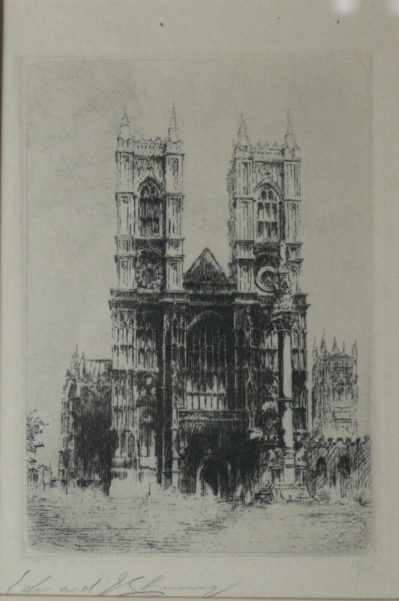 Edward J. Cherry Etching Westminster Abbey signed artist's proof