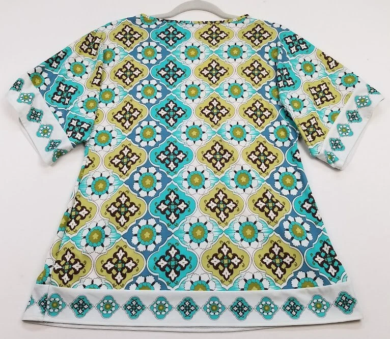 Blusa de seda August para mujer pequeña mediana PM multicolor floral manga corta cuello en V Foto 3 de 4