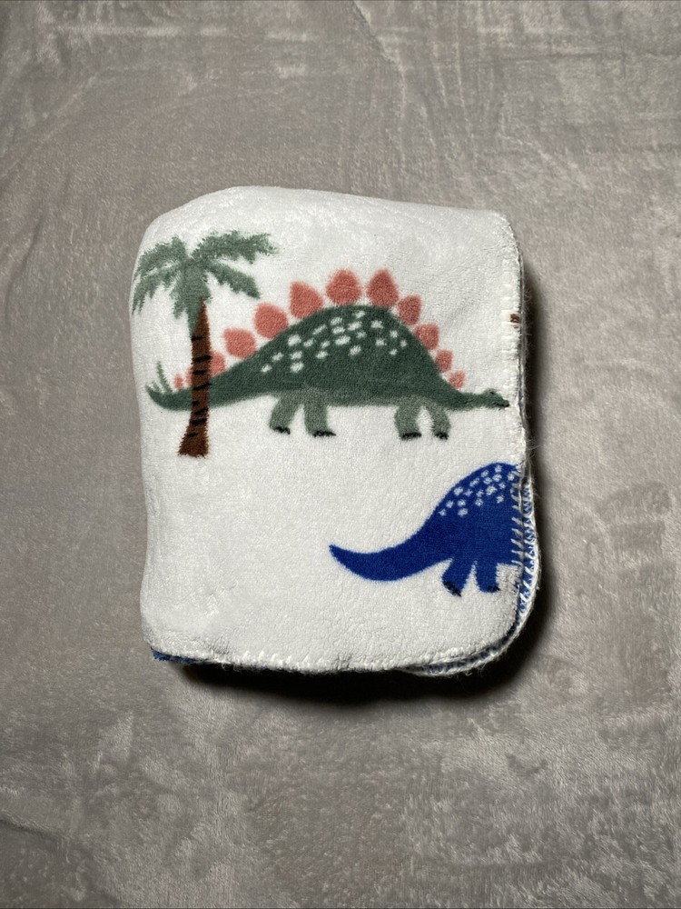 Cloud Island Plush Dinosaur Baby Blanket Trees Volcano Reversible Blue 30