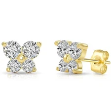 14K Real Solid Gold Dainty Butterfly CZ Sleeper Stud Post Earrings Push-back