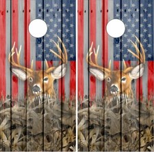 Deer Camo Grass Flag Wood LAMINATED Cornhole Wrap Bag Toss Skin Decal Sticker