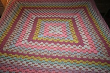 Handmade Crochet Afghan Blanket Throw  Rectangle Queen size Multi-color