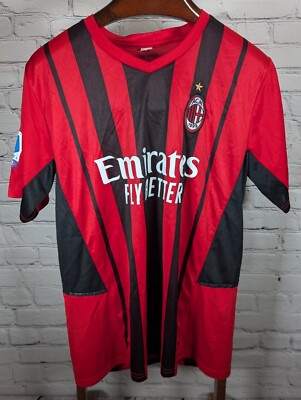 ACM Milan Fly Emirates Striped Football Soccer Jersey Men's Size