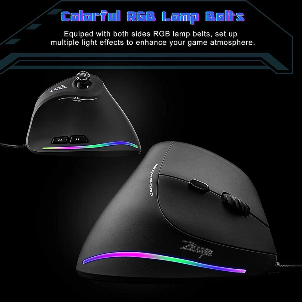 Vertical Gaming Mouse Wired RGB Ergonomic USB Joystick Programmable Gaming Mice - Image 3 of 4