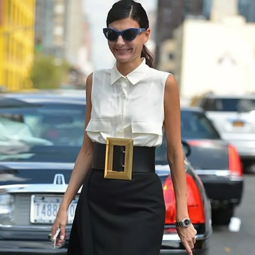 CELINE by PHOEBE PHILO iconic oversized gold buckle black leather belt