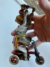 Vintage 6 Flying Jumbo Elephant Tin Wind Up "Copter Trunk On Tricycle SP