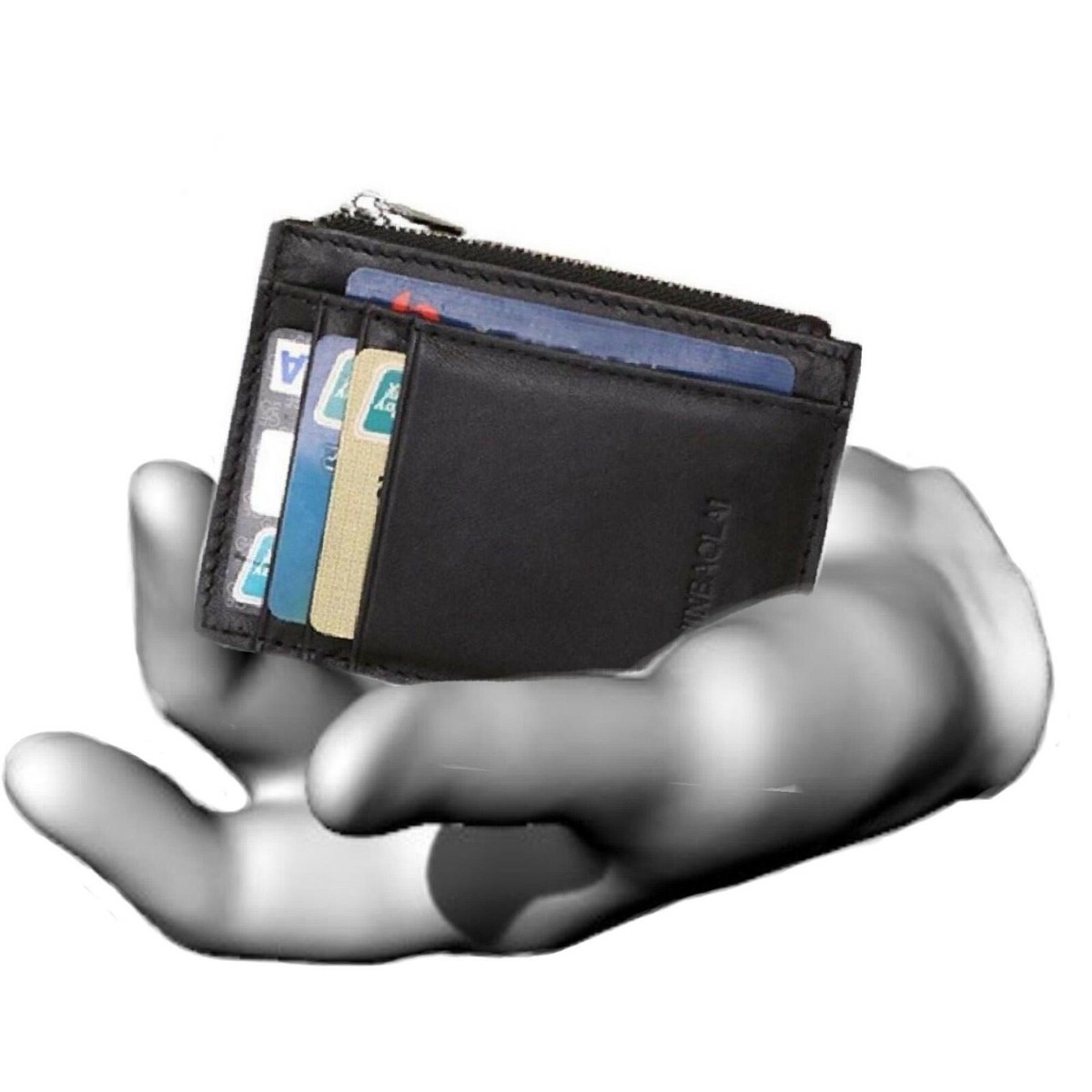 Portafoglio In Pelle Uomo Nero - Slim Verticale Porta Carte Di Credito