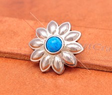 10X Silver Western Flower Leathercraft Belt Blue Saddle Tack Turquoise Conchos