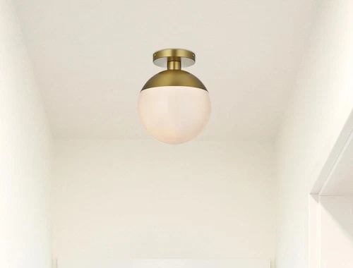 Living District Eclipse 10" Flush Mount Frosted White Shade In Satin Gold - Picture 2 of 9