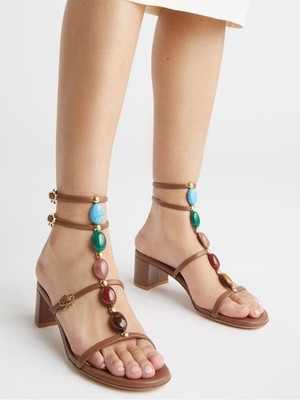 Gianvitto Rossi Shanti Stone Multicolor Embellished Double Ankle Strap Sandal