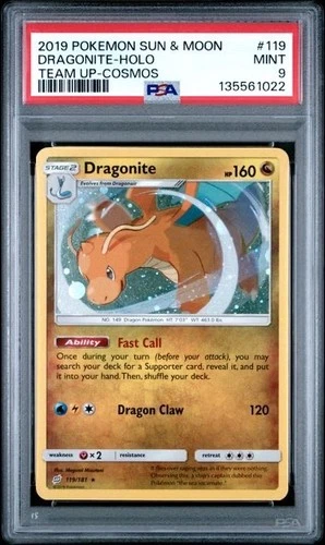 Dragonite Holo #119 PSA 9 2019 Pokemon Sun & Moon Team Up Cosmos