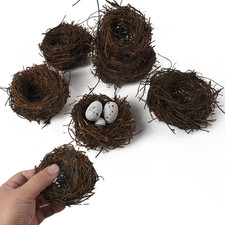 Mini Artificial Bird Nest 6PCS, Faux Rattan Birds House Nest for Easter Art Craf
