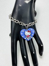 Hello Kitty Heart Bracelet Blue Enamel Rhinestones Chain Bracelet