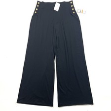 New H Halston Pull On Pants Faux Buttons Jet Set Jersey Black Size Small
