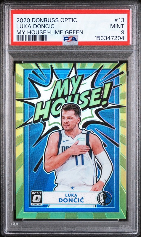 2020 DONRUSS OPTIC LUKA DONCIC #13 MY HOUSE! LIME GREEN /149 PSA 9