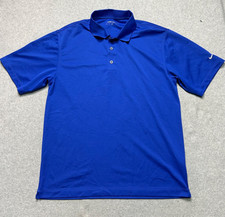 Nike Golf Polo Shirt Mens Medium Blue Dri Fit Performance Stretch Swoosh Casual