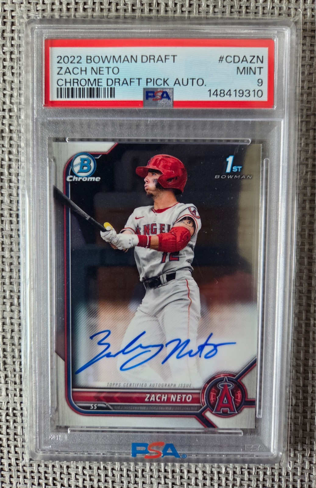 Zach Neto 2022 1st Bowman Chrome Draft Auto #CDAZN-PSA 9 Mint
