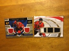 Jonathan Toews 4 hockey card 2 Jersey + Autograph & Jersey 09/10 Autograph Ice