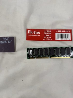 Vintage K-Byte 128 MB 168-pin SDRAM DIMM, And Intel i486 SX processor Chips