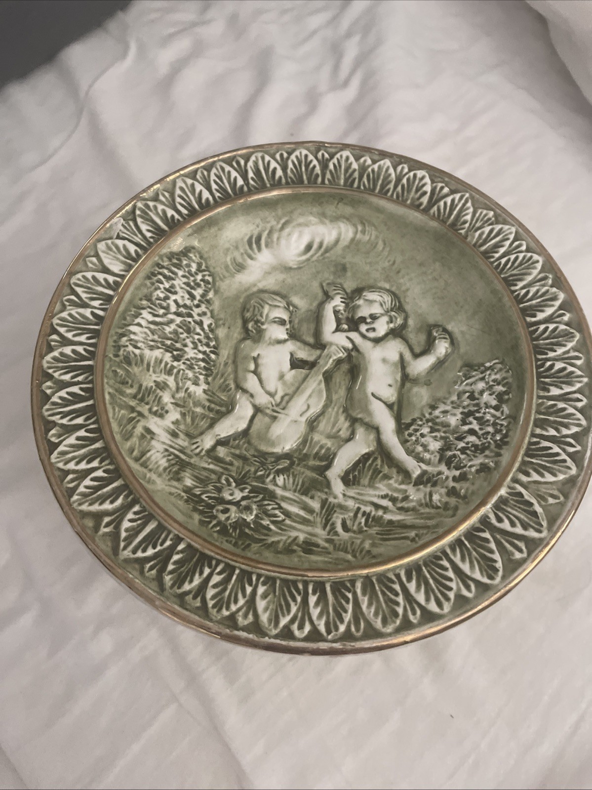 Vintage Capodimonte Porcelain Pedestal Plate with 14K Gold Accents