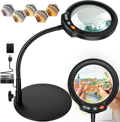 30X 10X Large Magnifying Glass with Light and Stand, 5-Inch Optical Grade HD Len