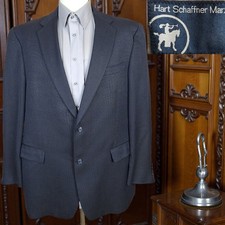 Hart Schaffner Marx Jacket Blazer Mens 46L Navy Microcheck Single Vented