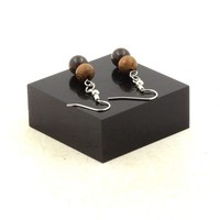 Edelsteine Und Mineralien. Ohrringe 2 Perlen Bronzit + Holz 8 Mm Aus Edelstahl