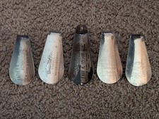 Vintage 1960s Lot of 5 Business and Advertising Silver Tone Metal Shoehorns