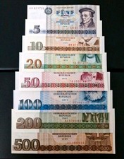Banknotes Notes Germany GDR 5 to 500 Mark 1971-85 Set Bundle Lot UNC