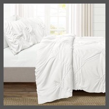 Lush Decor Comforter Set Chevron Embroidered Design, White, Twin/TwinXL