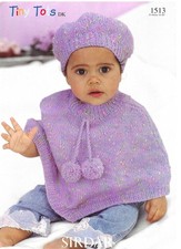 Children kids poncho & beret double knitting pattern chest 16 18 20 22 24 26 ins