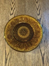 Tiara Indiana Glass Amber Sandwich Pattern Luncheon Plate 9” Sold Individually