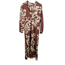 MNG Womens Batik Floral Print Maxi Dress Brown Cream Size 4, Excellent!