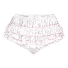 Frilly Sissy White Ruffled Satin French Knickers Briefs Lingerie Panties XXL