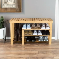 Shoe Storage Bench 3-Tier Bamboo Shoe Rack Mud Room Organization Storage Bench