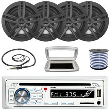 Pyle 1-DIN Marine Bluetooth CD Receiver W/White Cover, 4x 6.5" 180W Max Speakers