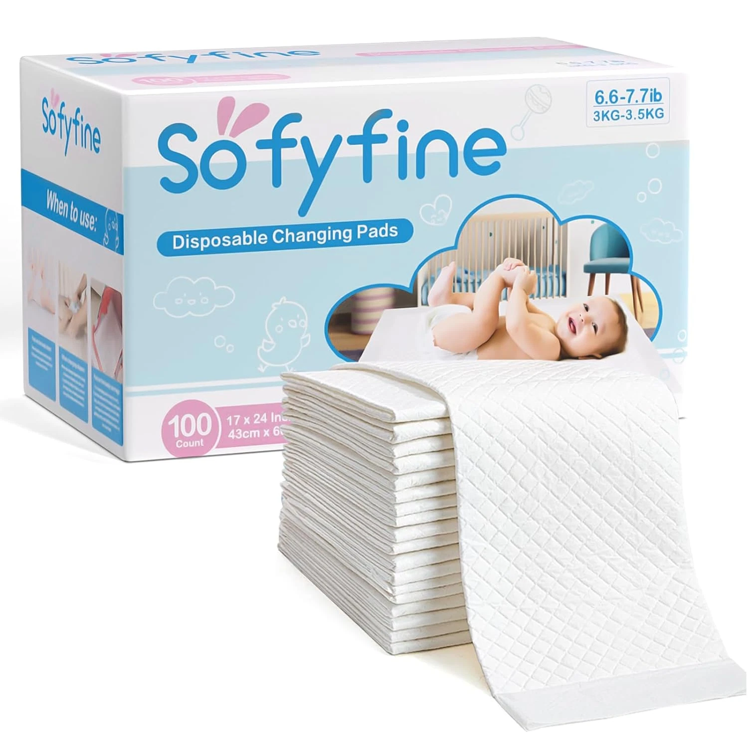 100 Count Disposable Changing Pads for Baby 17" X 24"Portable Changing Diaper Li