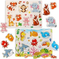 Holzpuzzle 2 SäTze Kinder Ab 1-3 Jahr Steckpuzzle Holzspielzeug Geschenk