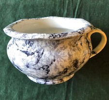 Antique Blue & White Marbleised Ironstone Chamber Pot; unusual, fine design