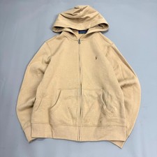 Polo Ralph Lauren Hoodie Women Beige Fleece Lined Embroidered Pony Logo Full Zip