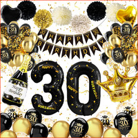 30. Geburtstag Deko Schwarz Gold Mit Happy Birthday Banner Luftballons Konfetti