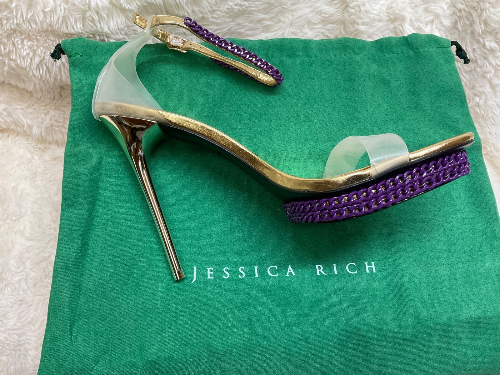 Jessica Rich Shoes Womens Size 41 Platform High Heel Sandals Chain Clear Purple