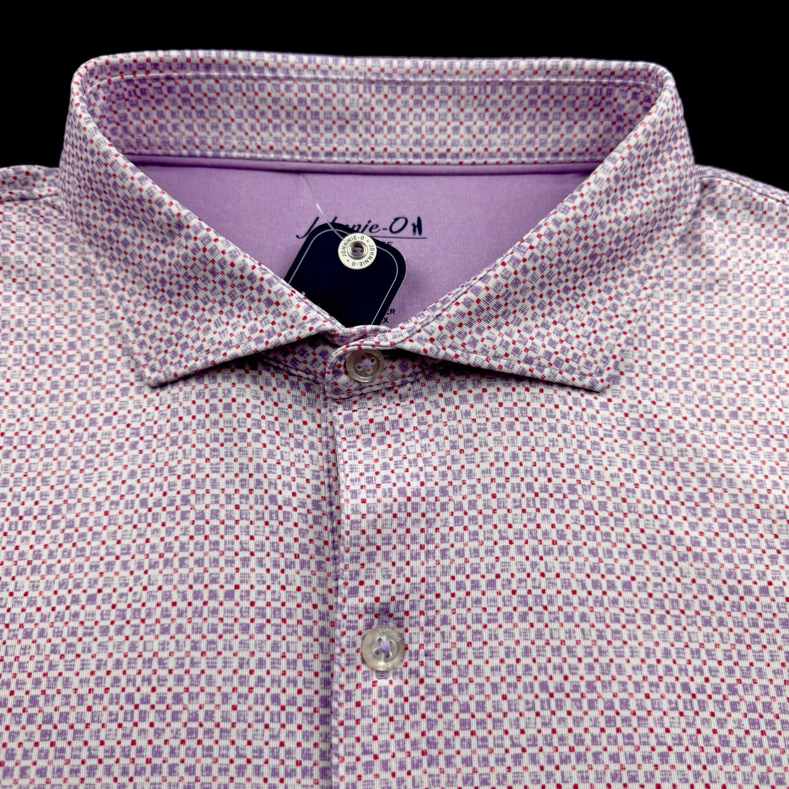Johnnie O Performance Golf Geo Polka Dot Print Polo White Lavender Large