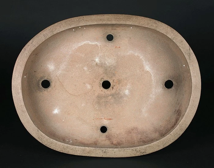 Antique Japanese Bonsai Pot SHUZAN 18.7"(47.5cm) Brown Unglazed Oval K418 - Image 2 of 4