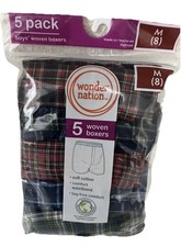 Boys Wonder Nation Multicolor Plaid Woven Boxers 5 Pack Sz M 8 NEW