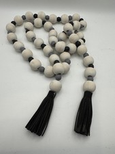 Black Tassel Wood Bead Garland   Neutral Farmhouse Decor 4 ft 