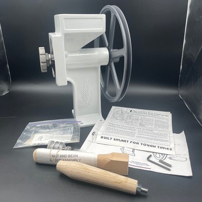 Country Living Grain Mill Hand Crank Flour Grinder White Cast Iron Made in USA