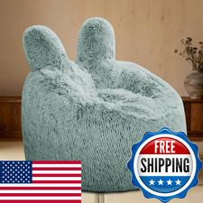 Aodenge Fluffy Bean Bag Chair for Kids Green, with Plush Faux Fur Cover, 2.5FT M