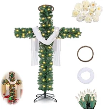 Leyndo 5 ft Cross Christmas Tree with Light Prelit Christmas Tree with Rattan...